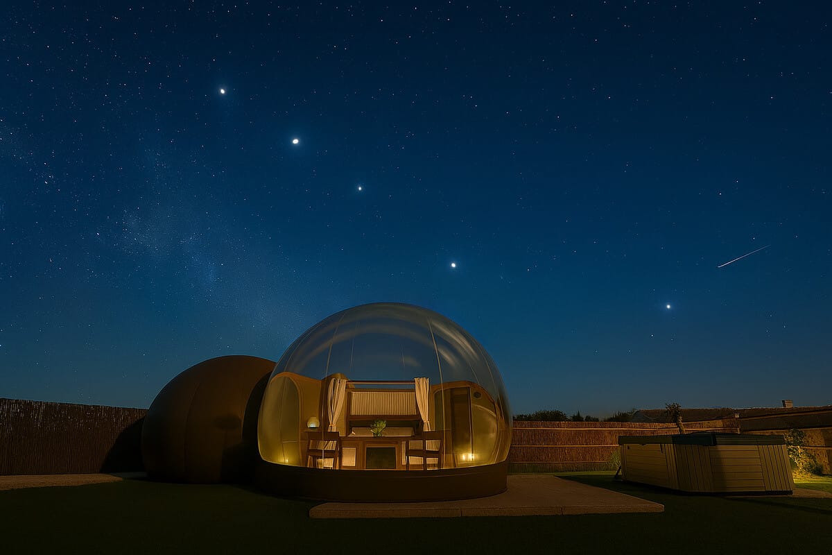 alíneamiento de estrellas que se ve desde un hotel burbuja